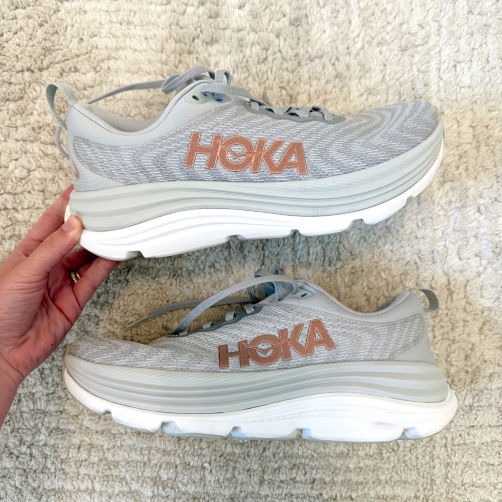 Hoka Light Gray and White Sneakers